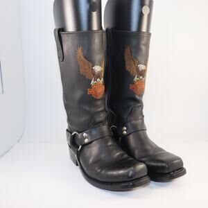 Harley-Davidson Men’s Harness Boots Size 9 Black Leather Eagle Logo